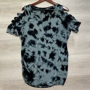 Rock and Republic Womens V Neck Studded Tye Dye Cold Shoulder Top XL Grey